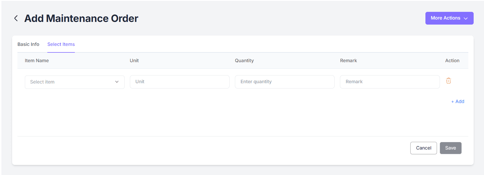 Select Items Tab
