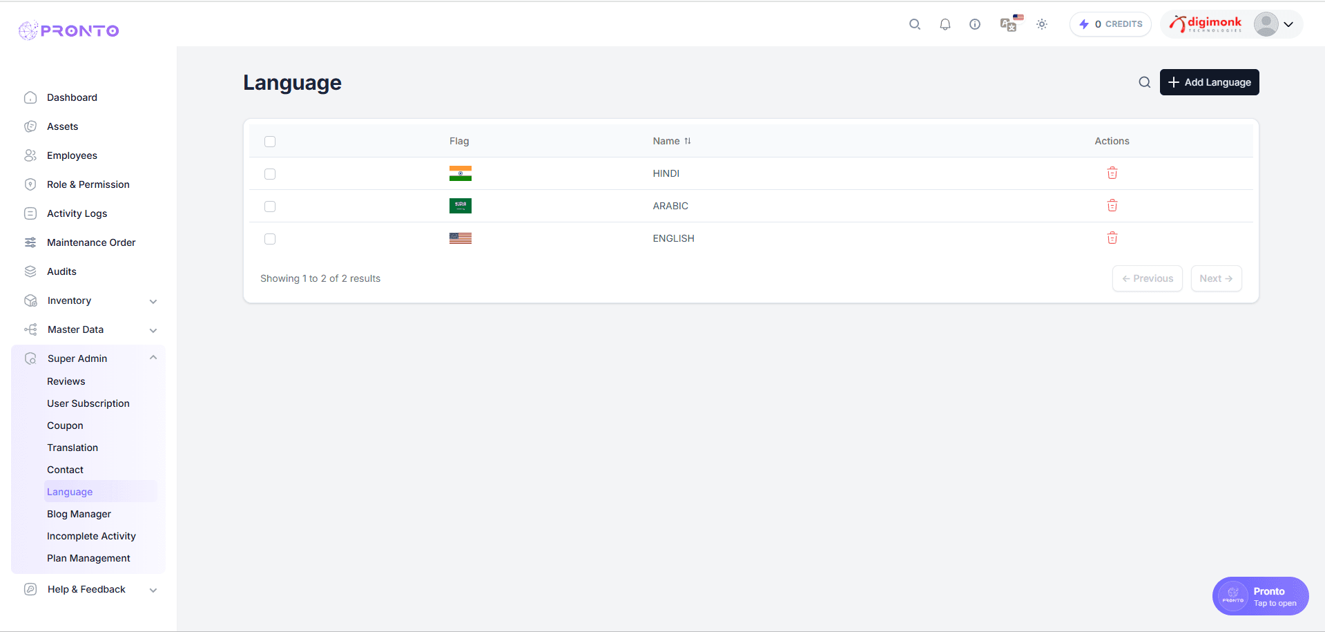 Language List Page