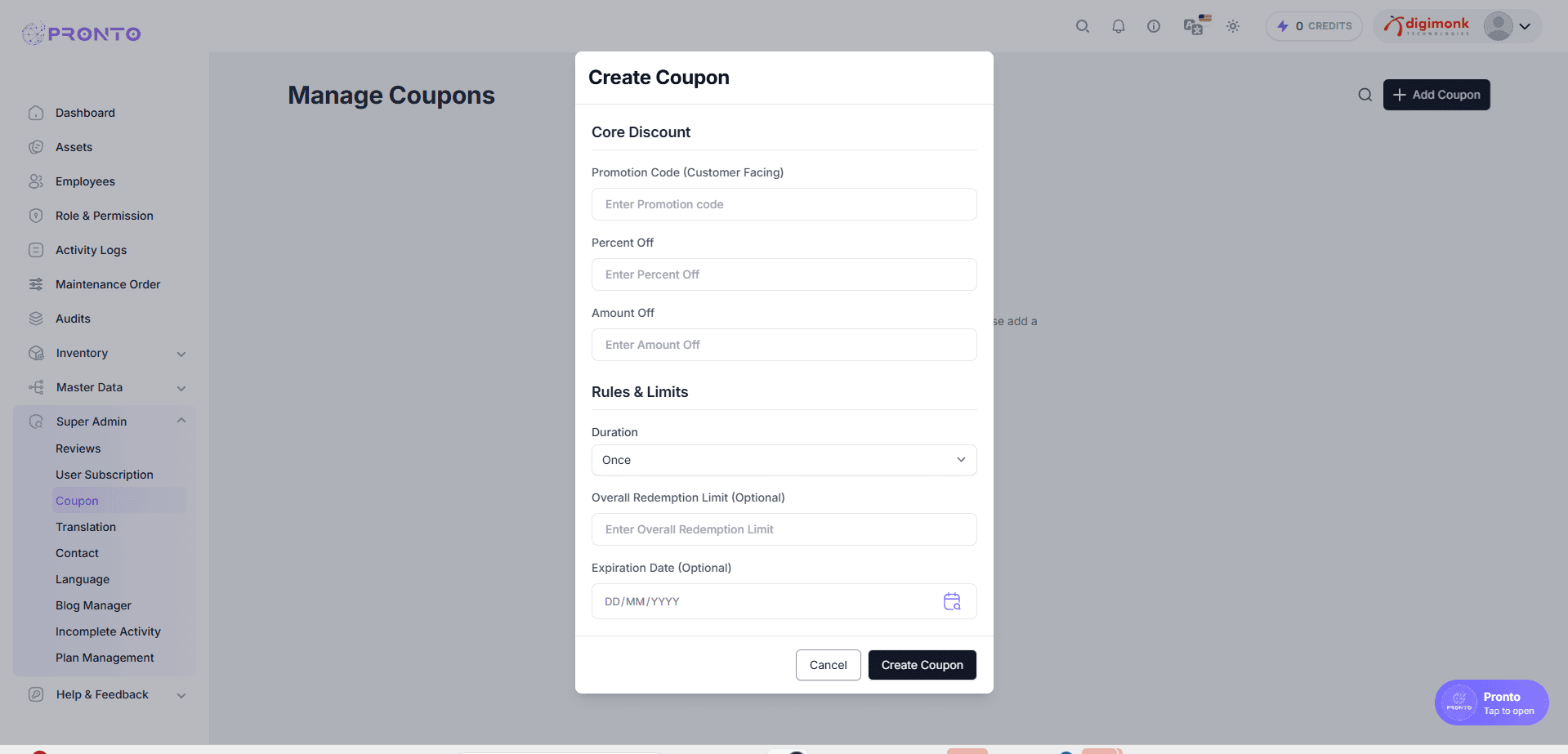 More Actions Menu