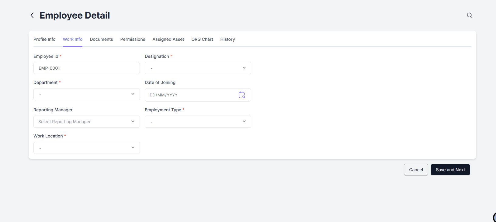 Work Info Tab
