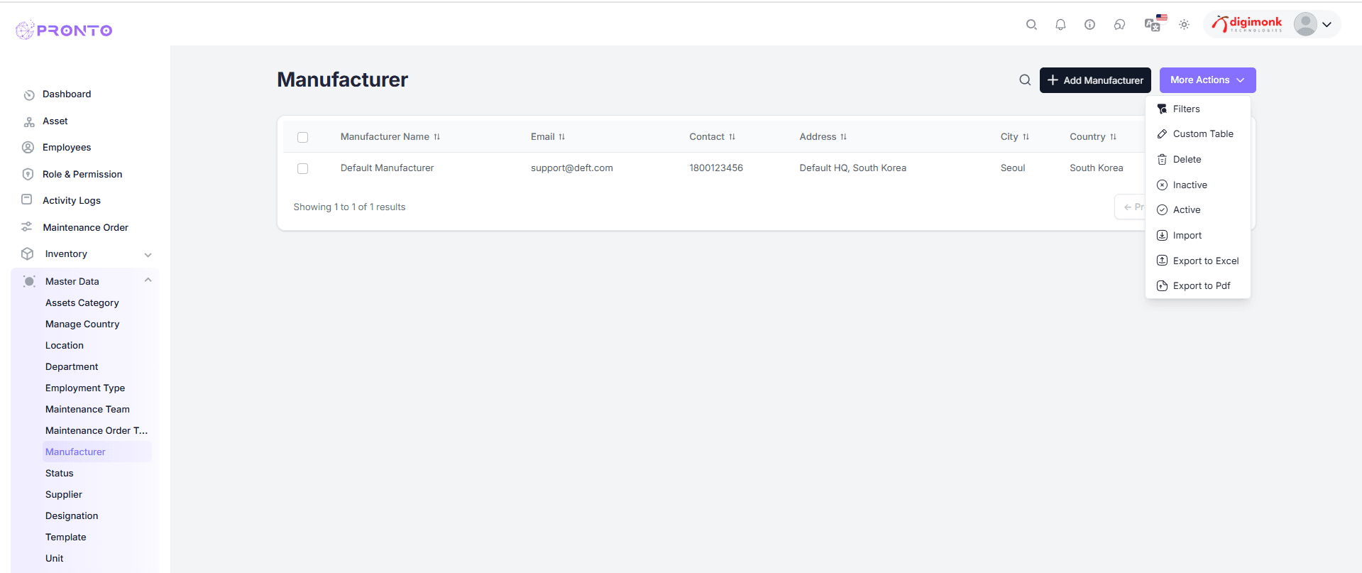 More Actions Manufacturer