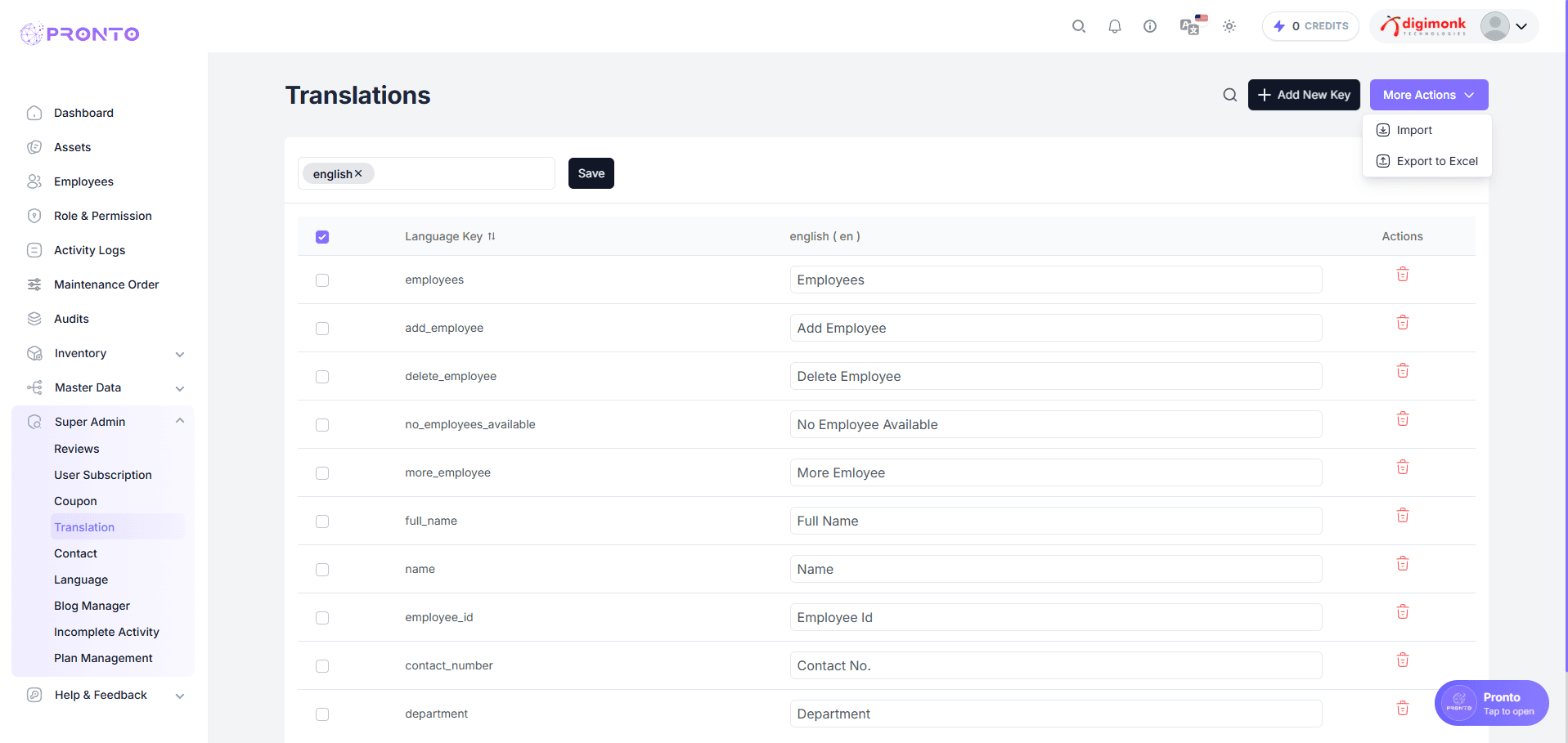 More Actions Menu
