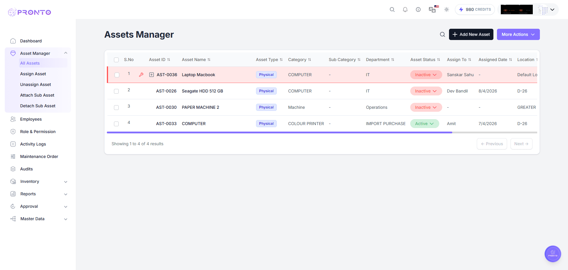 View Asset Page